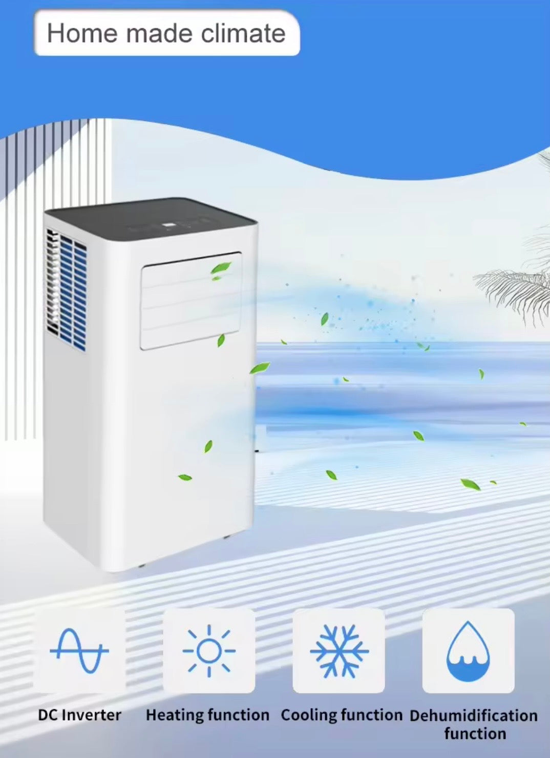 Climatiseur portable 110V 60Hz 9000BTU avec commande par application, refroidissement/chauffage par onduleur pour maison moderne