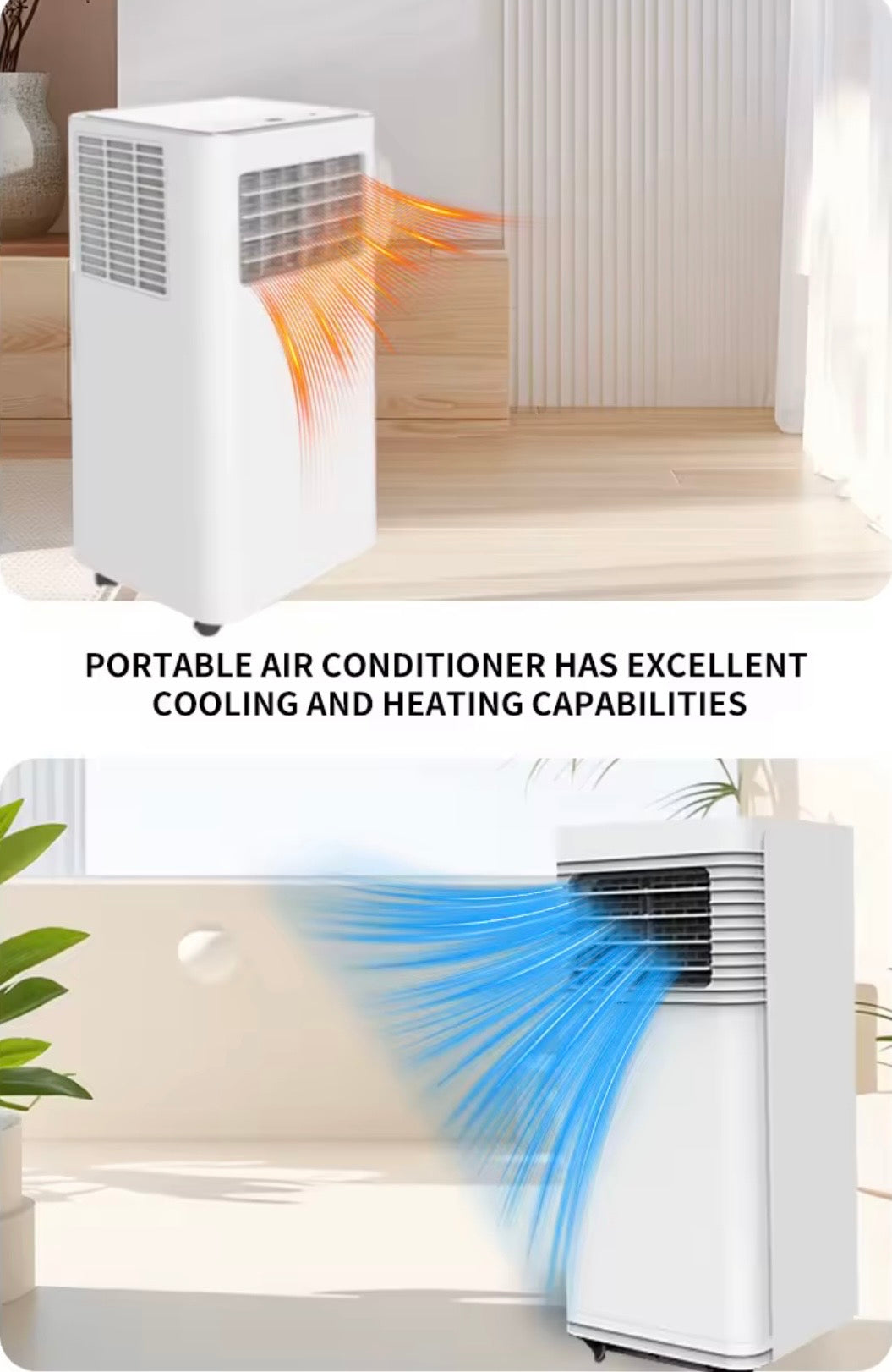 Climatiseur portable 110V 60Hz 9000BTU avec commande par application, refroidissement/chauffage par onduleur pour maison moderne