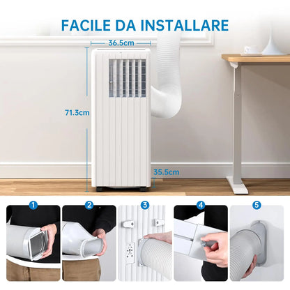 Portable Air Conditioner 9000 BTUs/H, Silent 3-in-1, Dehumidification 42 L/Day, Timer 24 H, Sleep Mode, Remote Control
