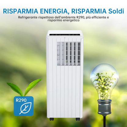 Portable Air Conditioner 9000 BTUs/H, Silent 3-in-1, Dehumidification 42 L/Day, Timer 24 H, Sleep Mode, Remote Control